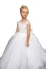 Bébé Fleur Fille Robe avec Train 2024 Ivoire Tulle Dentelle Robe De Bal Première Communion Robe Petit Enfant Infant Toddler Baptême Baptême Junior Demoiselle D'honneur Invité De Mariage