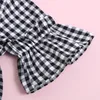 Kleidung Sets 2 Stück Kinder Anzug Set 2023 Sommer Plaid V-ausschnitt Kurzarm Pullover Zerrissene Hosen für Kleinkind Schwarz Weiß 1-7 Jahre