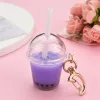 Party Funny Boba Tea Cup Keychain Straw Mini Milk Bottle Keyring Cute Bag Purse Ornaments Car Trinket Key Ring Pendant Accessorie