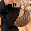 2023 Luxury Designer Bag Kvinnor Handväskor Högkvalitativ Loop Moon Purse Brown Flower Lady Tote Märke Läder Läder Crossbody Shoulder Bag Wall