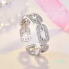 anéis de banda de designer simples retrô vintage joias para mulheres anéis abertos de geometria oca ouro rosa prata com cristal