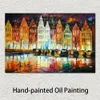 Arte de parede abstrata Amsterdã Panorama Pintura a óleo feita à mão Arte em tela Decoração de casa contemporânea