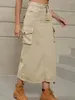 Röcke Y2K 2000er Retro Chic Damen Denim Cargo mit hoher Taille und Kordelzug und Pattentaschen Plissee Casual Streetwear