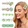 5Pcs/Card Hair Clip Green Color Alloy Hair Clip Spring Style Flower Barrettes For Women Girls Gift Hair Accessories