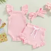 Clothing Sets 0-18M Summer Lovely Toddler Baby Girls Boys Clothes Sets Solid Knit Ruffles Sleeve Bodysuit Romper Tops Shorts 2pcs Clothes 230613