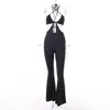 Dames Tweedelige Broek Gtpdpllt Sexy 3d Bloemen Appliqués Halter Jumpsuits Club Wear Dames Stijlvolle Sets Outfits BH En Pak Zwart