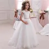 Fille Robes Blanc Fleur Sans Manches En Dentelle Applique Tulle Moelleux Étage Longueur Enfants Première Sainte Communion Princesse Jupe Fait À La Main