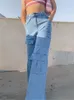 Femmes Jeans Femmes Années 90 Y2K Patchwork Jambe Large Maman Vintage Pantalon De Nettoyage Casual Streetwear Petit Ami Denim Grande Poche Cargo 230614