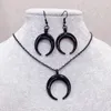 Necklace Earrings Set Fashion Jewelry Gothic Crescent Moon Pendant Black Horn Choker For Women Neck Collar Short Chain Gifts