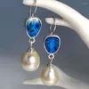 Pendientes colgantes verano mar azul ópalo piedra perla para mujer joyería Bohemia Color plata colgante encantador regalo