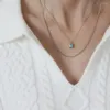 Gergin moda gümüş renk paslanmaz çelik çift katmanlı boncuk kolyeler kadınlar için mavi kristal chokers kolye kadın düğün takı