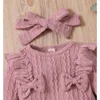 Completi di abbigliamento Set di vestiti per bambina Autunno Inverno Vestiti per bambina per bambina Fiocco rosa Pagliaccetto a maniche lunghe Pantaloni per neonato Moda per neonato 230613