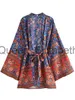 Sukienki swobodne Vintage kwiatowe szarolety Rayon Bawełniany tykono Kimono dla kobiet rękawy Batwing Happie Short Shade Boho Bikini Cover-upy
