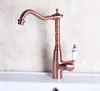 Kitchen Faucets Antique Red Copper 360 Swivel Spout Single Hole Deck Mount & Cold Tap Sink Faucet Mixer Lnf132