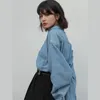 Blouses pour femmes Style coréen femmes Denim chemises amples 2023 printemps automne femme revers poche hauts à manches longues étudiant chemise Outwear