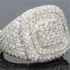 Bagues De grappe ne se fanent pas en or 18 carats plein de diamants hommes hip-hop péridot pierres précieuses Anillos De Bizuteria Bague De mariage boîte à bijoux