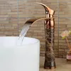 Bathroom Sink Faucets Waterfall Faucet Rose Gold And Cold Single Handle Countertop Mount Solid Brass Jade Basin
