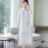 민족 의류 2023 전통 중국 드레스 청남 여성 빈티지 Qipao National Flower Emploidery Chiffon Oriental Retro Party