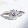 Cluster Ringen 925 Sterling Zilveren Ring Tweekleurige Zonnebloem Ingelegd CZ Voor Vrouw Engagement Sieraden Gift