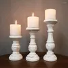 Candle Holders 3 Piece Set Wood Candlestick Tabletop Retro White Holder Home Decoration Wooden Candles Rack Nostalgic Pography Props