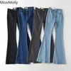 Women's Jeans MosiMolly Women Denim Washed Blue Long Pants Grey Flare Cool Trousers Bottom Vintage