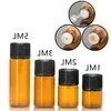Amberkleurige glazen etherische olie e-vloeistofflessen 1 2 3 5 ml Glazen reageerbuisflesje met plastic stop zwarte deksel Jqfms
