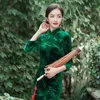 Etnik Giyim Çin Geleneksel Elbise Kadın Çiçek Baskı Zarif Uzun Kollu Cheongsam Stant Yaka Sıkı 2023 Qipao Elbiseler Moda