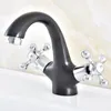 Badrumsvaskar Black amp; Chrome Brass Faucet Basin Mixer Trap Double Cross Handle Enkel hål och kallt vatten NNF477