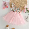 Robes de fille 2023 bébé filles fleurs robe tulle été oblique oblique sans brete