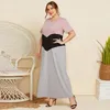 Party Dresses Loose Oversized Plus Size House Dress Women Summer O Neck Short Sleeve Contrast Color Patchwork Maxi Long