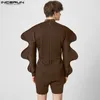 Men's Shorts Men Rompers Solid Turtleneck Streetwear Long Gigot-sleeve Male Jumpsuits Fashion Casual Irregular Playsuits S-5XL INCERUN 230613