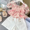 衣料品セット小売女の女の子ティーンエイジ韓国夏のピンクセットTシャツショーツファッションスーツガール4-9 T 230613