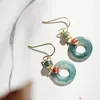 Boucles d'oreilles pendantes anneau de jade naturel Style chinois rétro lumière nationale luxe Noble élégant charme cadeau d'anniversaire des femmes