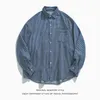 Chemises décontractées pour hommes Printemps de la rue japonaise de haute qualité Chemise rayée en denim délavé vintage Hommes Printemps et Automne Couple Chemise Manteau 230613