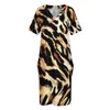 Vestidos de talla grande Animal Chic Dress Size Estampado de leopardo Basic Casual Ladies Summer manga corta Trendy Birthday Present 230613