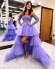 Purple Lavender Prom Dresses Sweetheart Lace High Low Party Evening Gowns Ruffle Formal Long Special Occasion dress