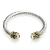 Steel wire gold dual color bracelet design, stainless steel cable bracelet with diamond inlaid bracelet