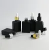 All-match Empty Frost Black Square Flat Glass Bottles With Aluminum Dropper 1oz Glass Dropper Container 12 x 30ml