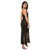 Robes décontractées Crochet Knit Cover Up Bikini Holiday Long Y-back Jupe Bikini Beach Side Cuisse Split Dress Pour Femmes