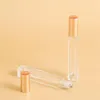 10 ml stylo vide carré en verre transparent rouleau sur bouteille avec capuchon en or boule à bille en acier inoxydable pour parfum d'huile essentielle Pcnbq
