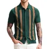 Mens Polos Summer Knitted Polo Shirt Contrast Color Singlebreasted Short Sleeve Stripe Print Tops Male Clothes 230614