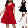 Vestidos de Festa Verão Feminino Sexy Decote em V Renda Manga Curta Magro Fat Girl Plus Size Vestido Feminino Vestidos de Verão Robe Femme