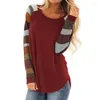 T-shirt da donna Camicetta da donna 2023 Patchwork allentato T-shirt casual da donna a maniche lunghe Sottile O Collo Orlo ad arco Tunica Pullover Top Lady