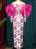 エスニック服アフリカのフォーマルな花柄の長いドレスが破裂したチューブトップオフショルダービッグフリルスリーブプリント女性エレガントなイブニングパーティーイベント