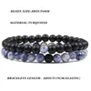 Strang Hohe Qualität 2 Teile/satz Elastische Armband 6MM Runde Perlen Schmuck Naturstein Spacer Seil Armbänder Armreifen Für Männer/frauen Geschenke