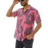 Men's Casual Shirts Summer Men's Beachwear Short-sleeved Loose Leaf Print Tops Fashion Vacation Style