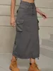 Röcke Y2K 2000er Retro Chic Damen Denim Cargo mit hoher Taille und Kordelzug und Pattentaschen Plissee Casual Streetwear