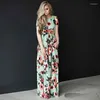 Party Dresses 2023 Summer Women Full Length Dress Round Neck Women's Clothing Bohemian Style Short Sleeve Cotton Printed Flower A-Line