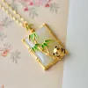 Pendant Necklaces Cute Panda Necklace Square Hetian Jade Stone Enamel Bamboo Leaf Vintage Jewelry For Women Wedding Charm Birthday Gifts