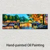 Handmade Landscape Art on Canvas Amsterdam Early Morning Vibrant Street Artwork Painting Home Decor